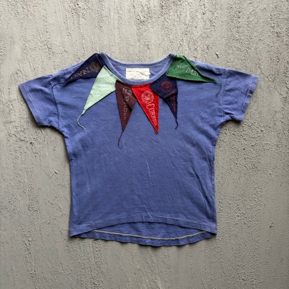 Go To Hollywood T-Shirt Medium 130CM Blue Pennant Japan Baby Tee Denim Dungaree